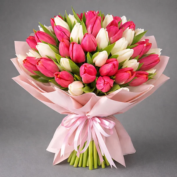 Для моей принцессы - букет из белых и розовых тюльпанов